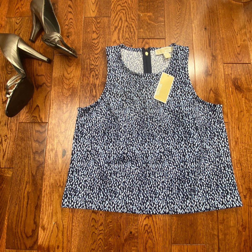 NWT Michael Kors Printed Zipper Back Top Blue - Picture 4 of 11